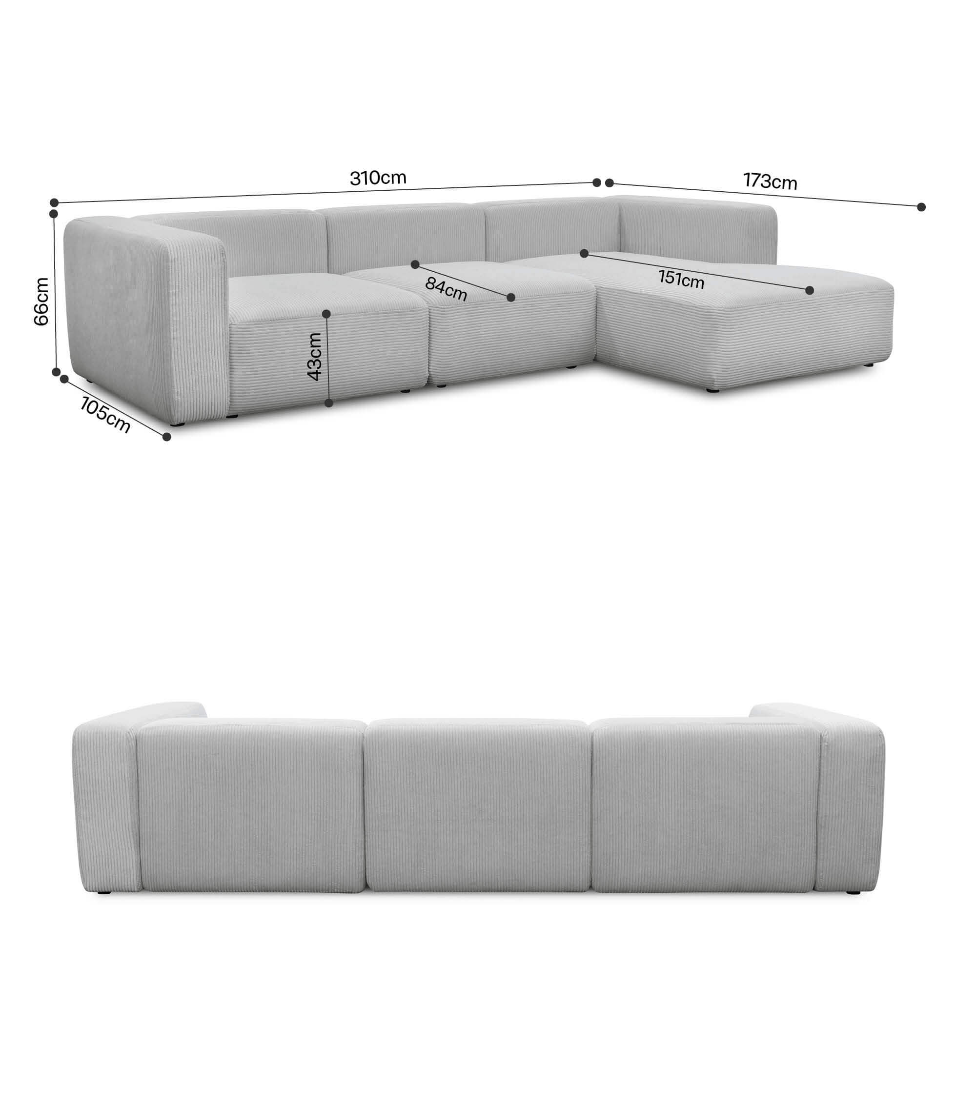 Ecksofa 4-Sitzer 'Cubo' (großes L) Ecksofa Cord Eckcouch Bigsofa 4-Sitzer Sofa 'Cubo'