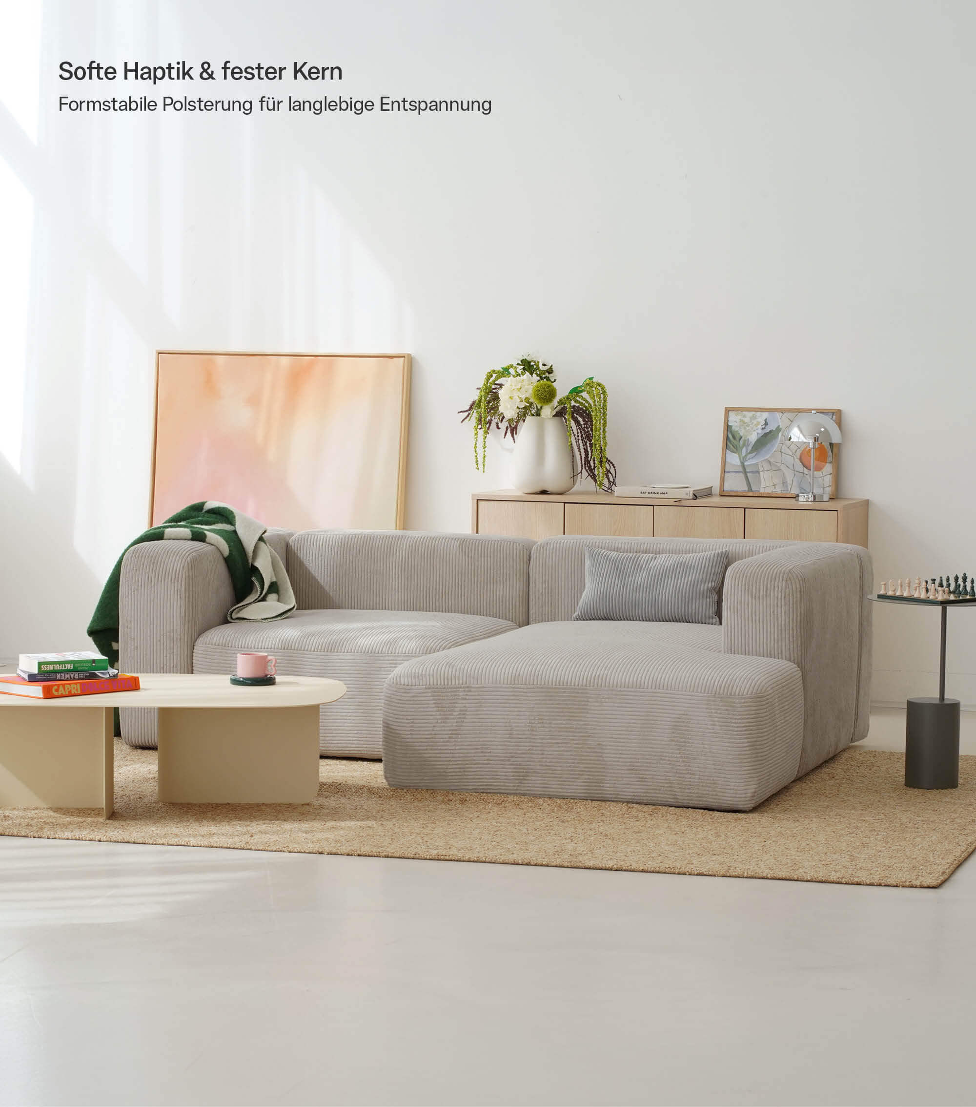 Ecksofa 3-Sitzer 'Cubo' (kleines L) Ecksofa Cord Eckcouch 3-Sitzer Sofa Modulsofa 'Cubo'