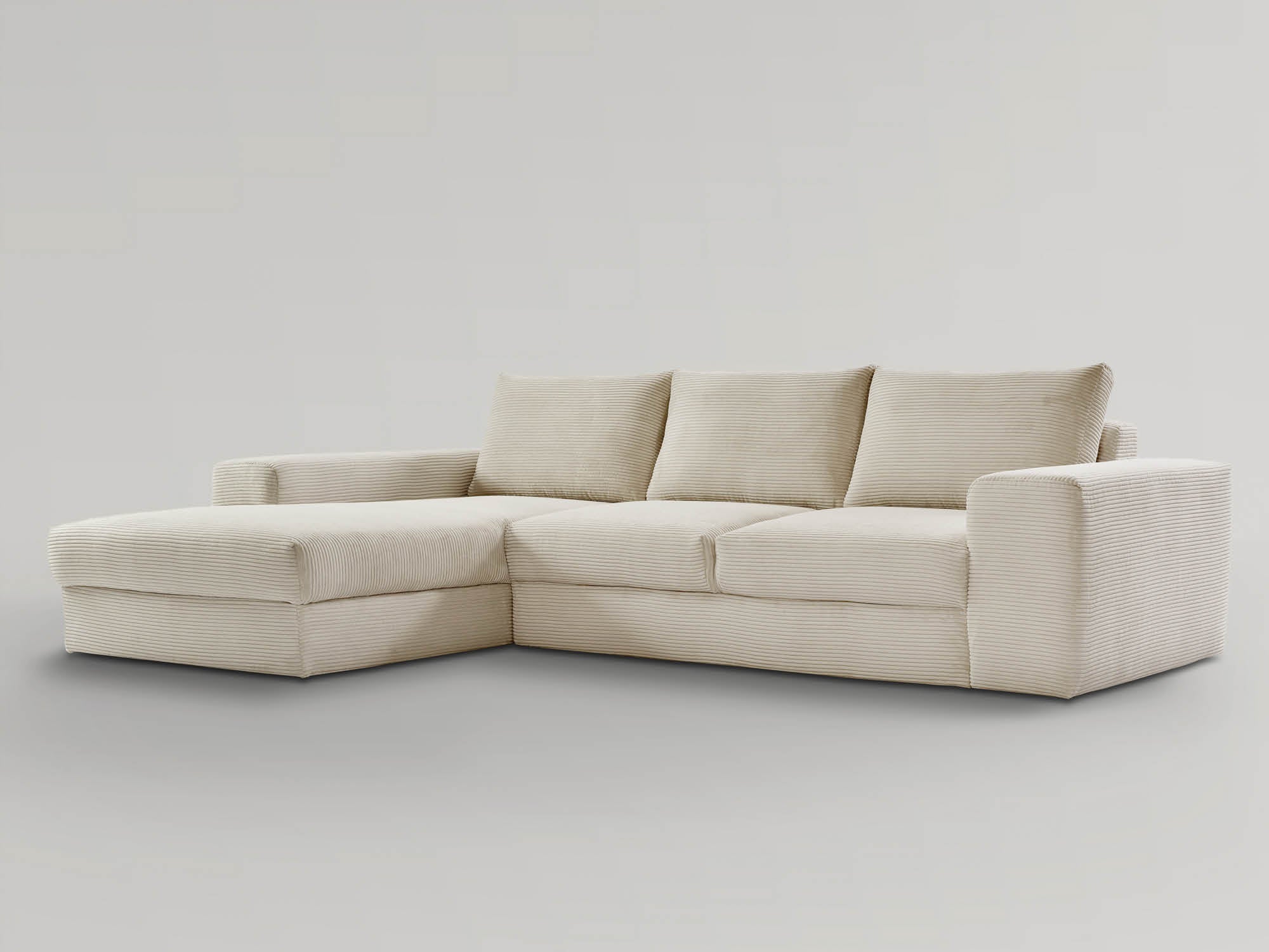 Cordsofa Ecksofa 'Die Lässige' in beige, Ottomane links 