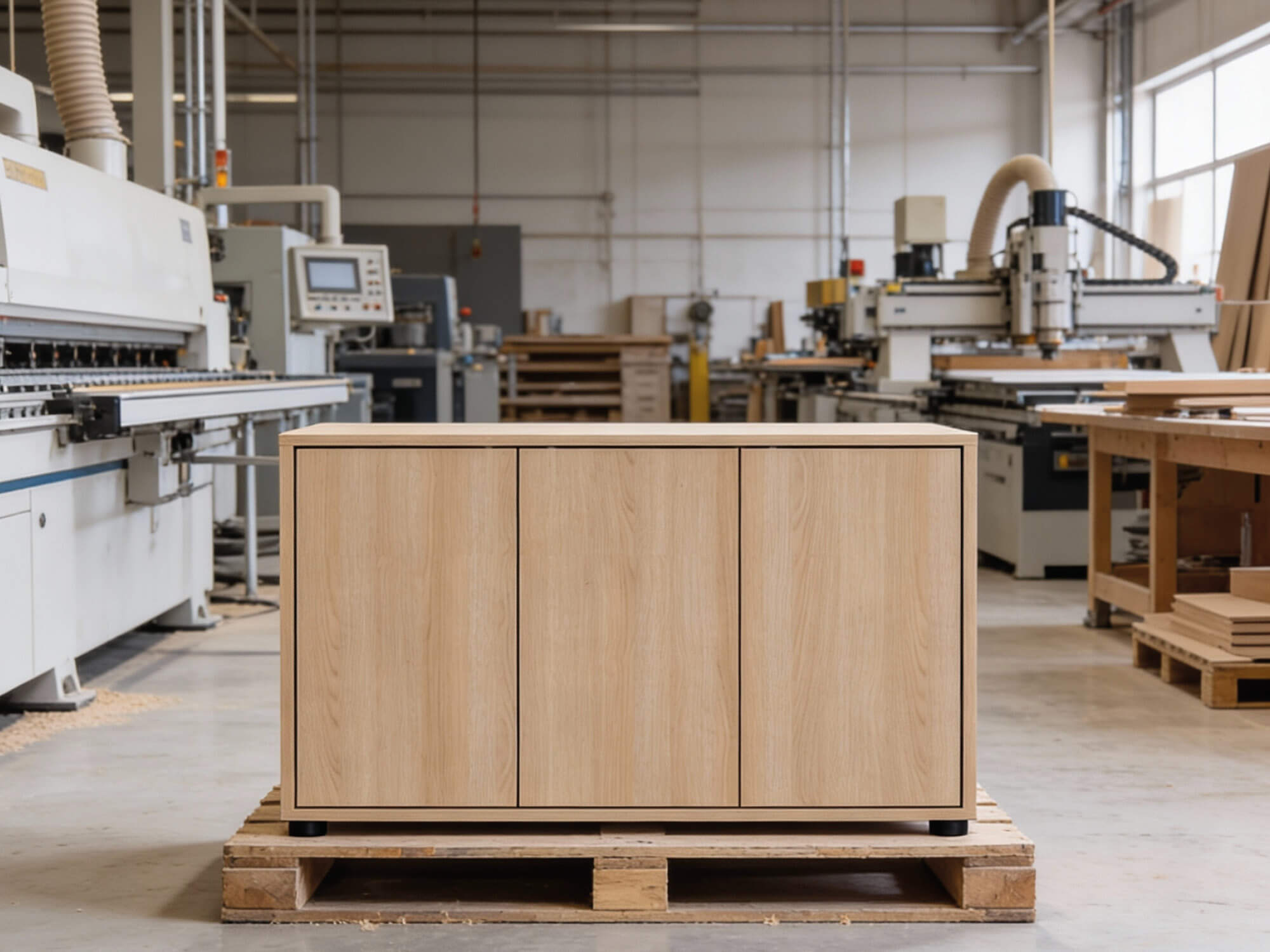 Sideboard in heller Eiche mit 3 Fächern gefertigt in Deutschland