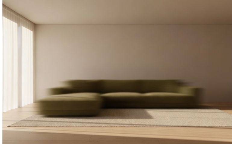 Cord Sofa in einem lichtdurchfluteten Raum