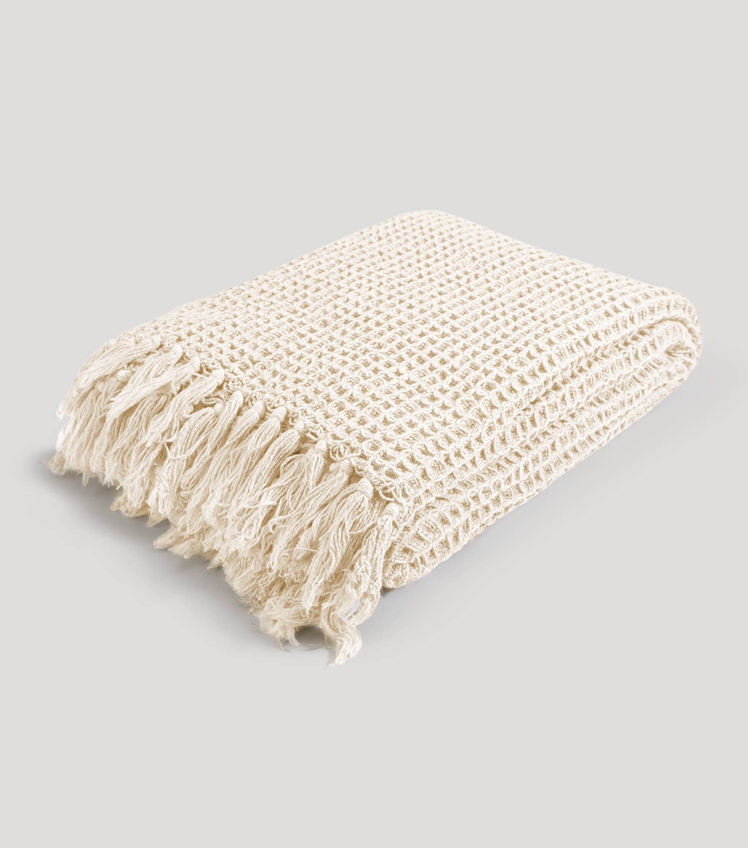 Decke ‘Die Hyggelige’ im Waffelpique Strickdecke & Tagesdecke #sku_BL2waffle-081elfenbein