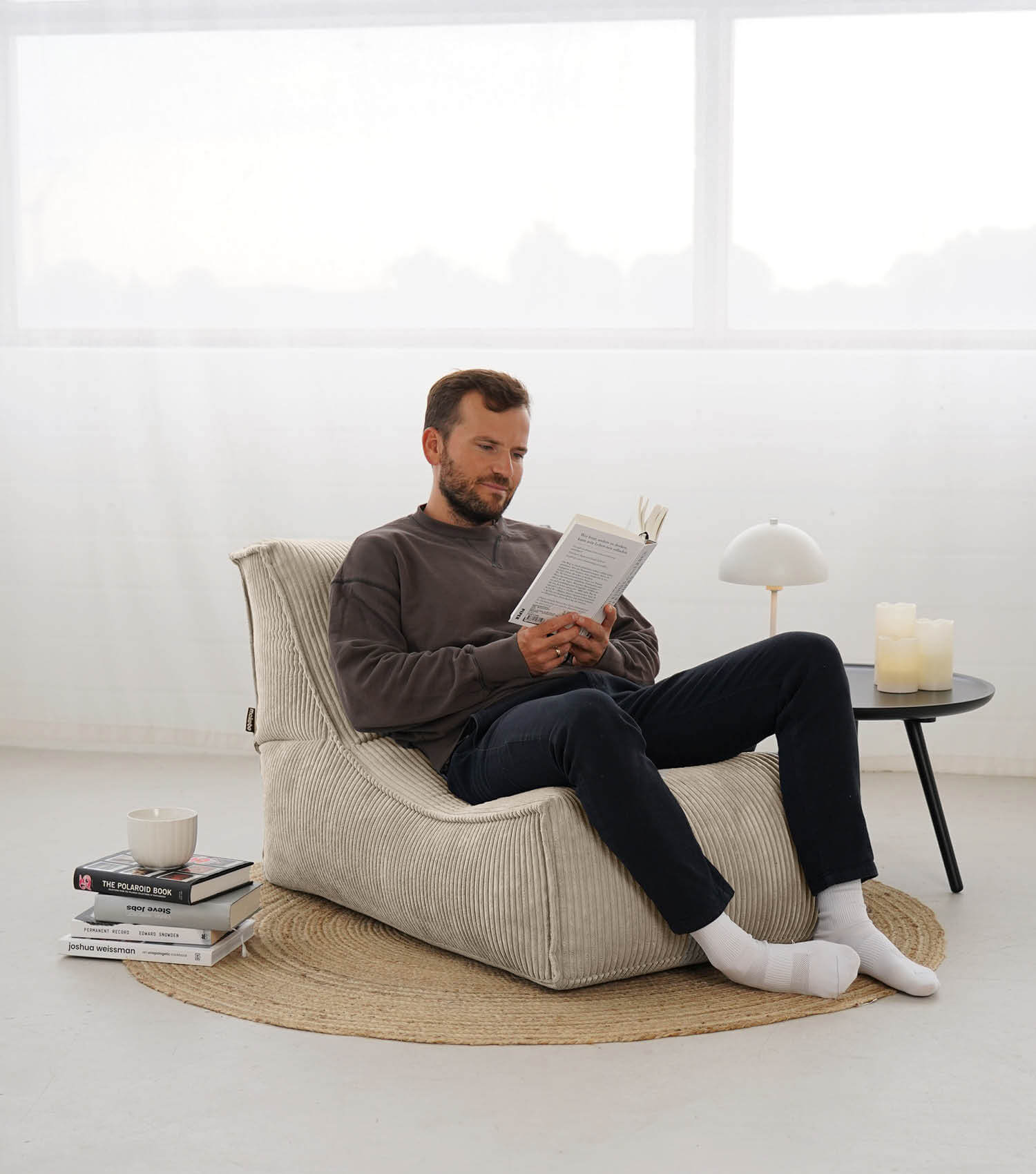 Sitzsack XXL + Pouf für Kinder & Erwachsene mit Füllung 'Der Gelassene'#sku_BB2.1Poso-080nat#sku_BB2.2Poso-080nat