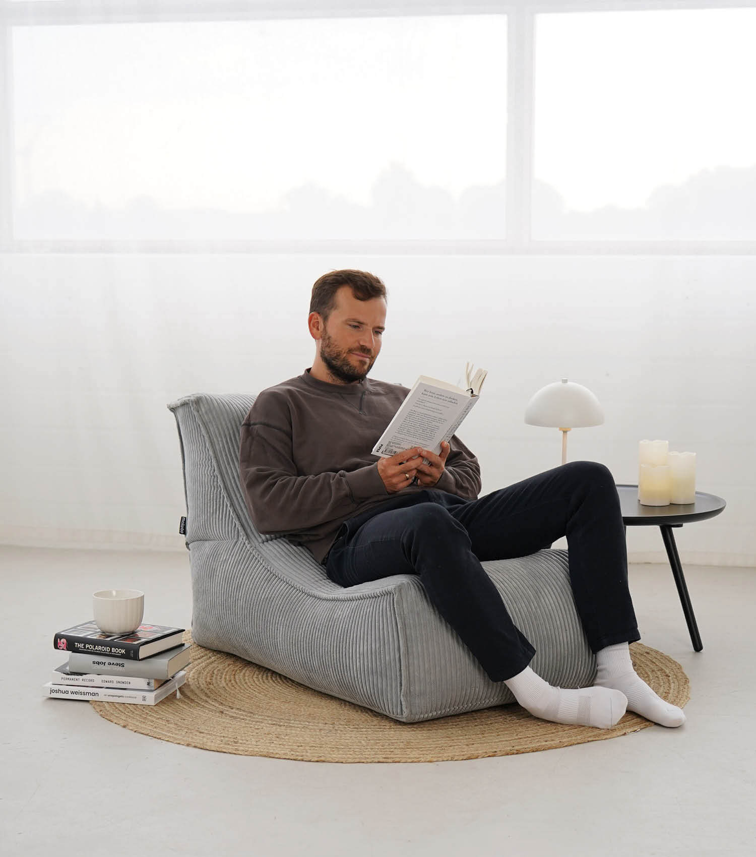 Sitzsack XXL + Pouf für Kinder & Erwachsene mit Füllung 'Der Gelassene'#sku_BB2.1Poso-003gra#sku_BB2.2Poso-003gra