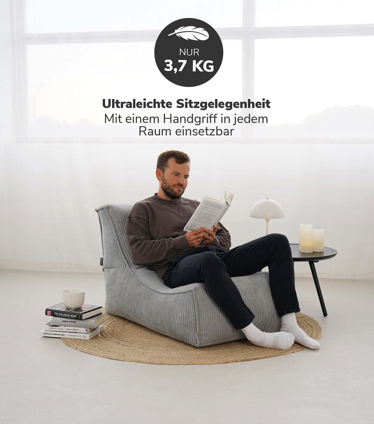 Sitzsack XXL + Pouf für Kinder & Erwachsene mit Füllung 'Der Gelassene'#sku_BB2.1Poso-003gra#sku_BB2.2Poso-003gra