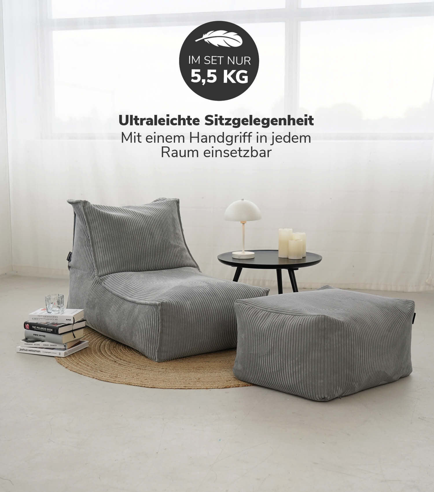 Sitzsack XXL + Pouf für Kinder & Erwachsene mit Füllung 'Der Gelassene'