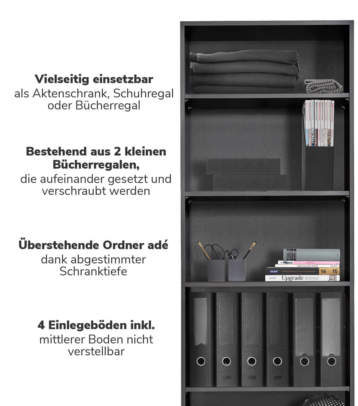 Hohes Regal Schuhregal aus Holz ‘Der Bücherwurm’ Aktenregal Wand