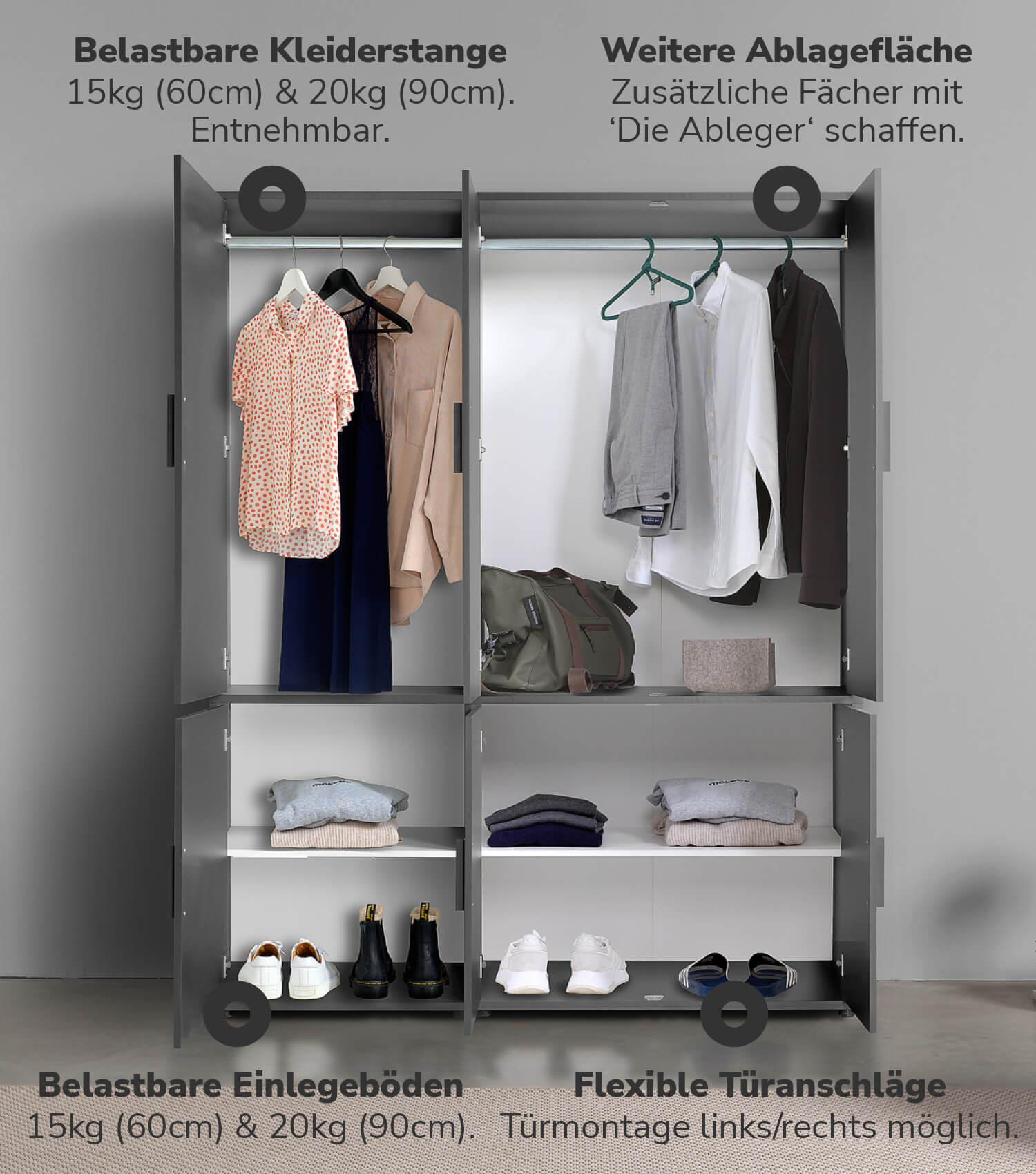 Kleiderschrank Garderobenschrank Schlafzimmerschrank Flurschrank