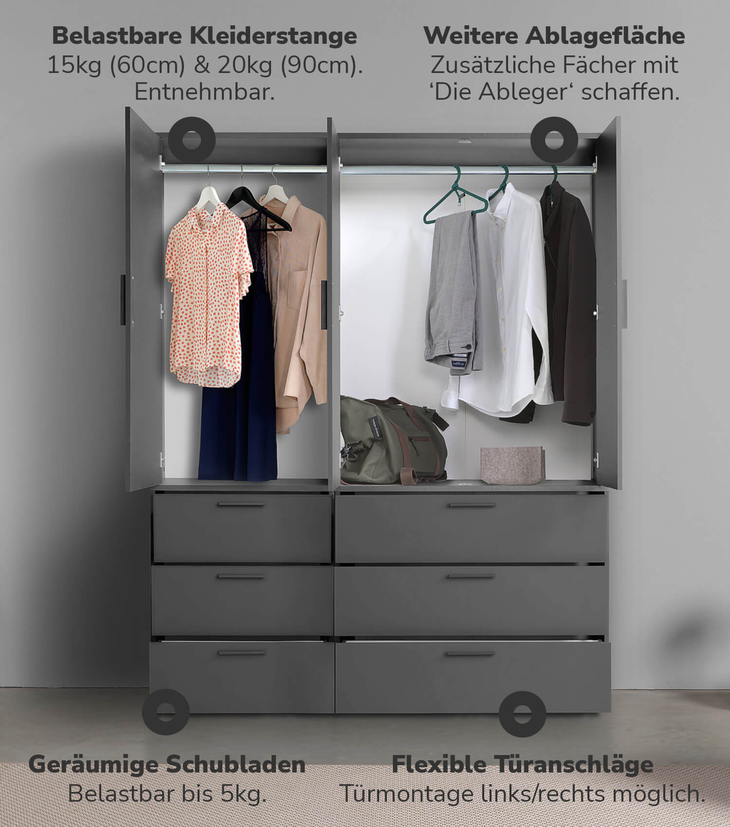 Kleiderschrank Garderobenschrank Schlafzimmerschrank Flurschrank