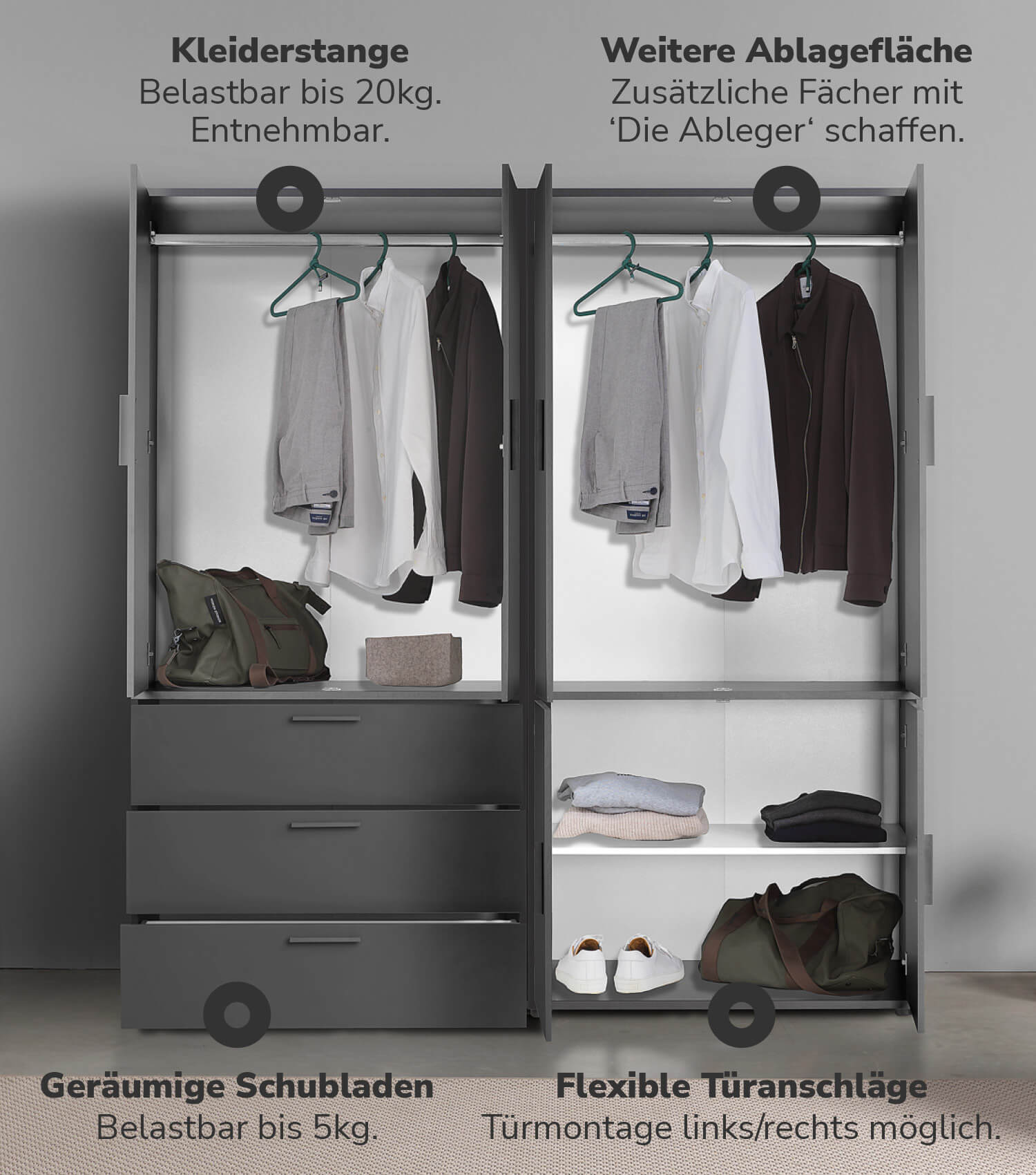 Kleiderschrank Garderobenschrank Schlafzimmerschrank Flurschrank