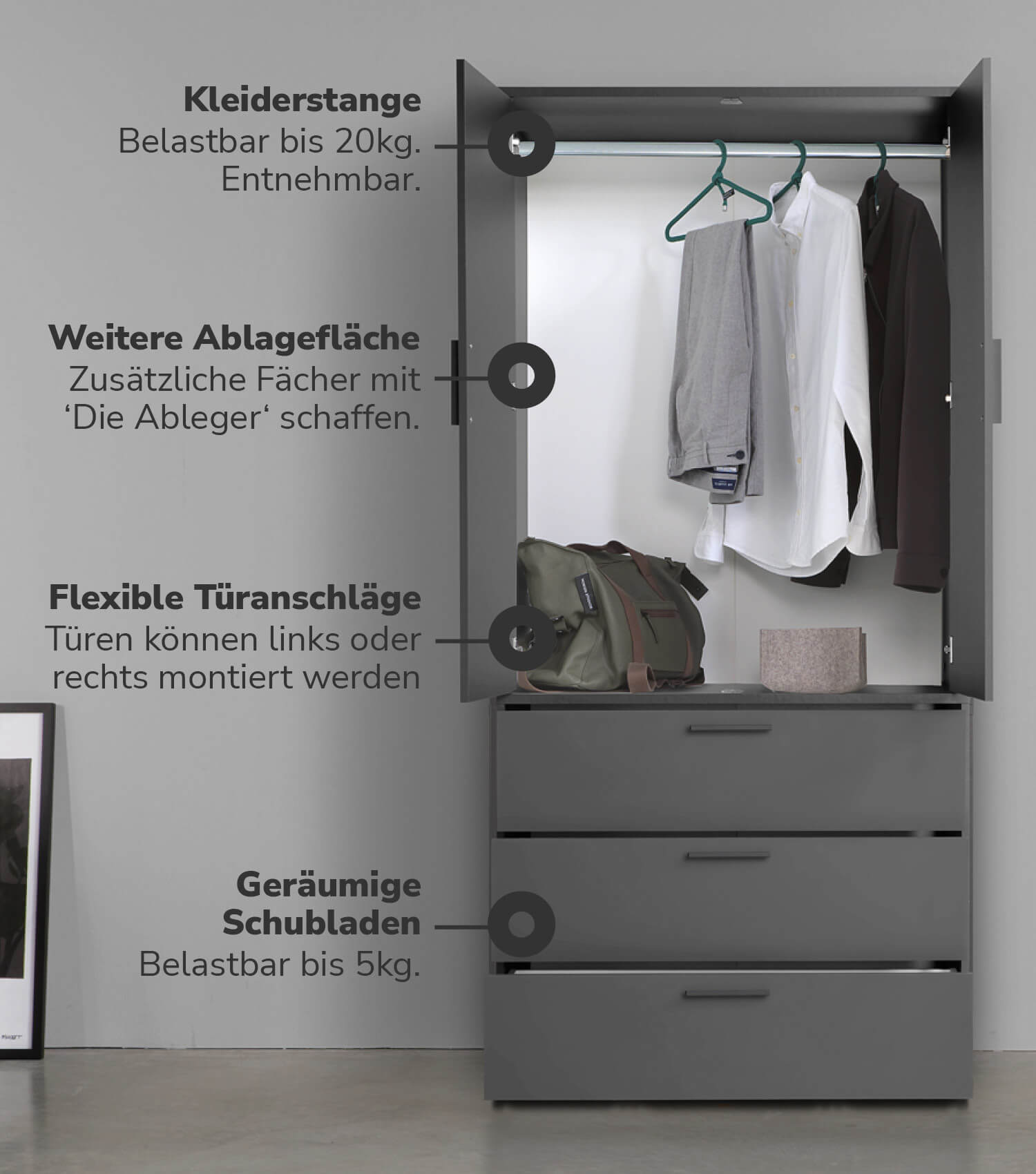 Kleiderschrank Garderobenschrank Schlafzimmerschrank Flurschrank