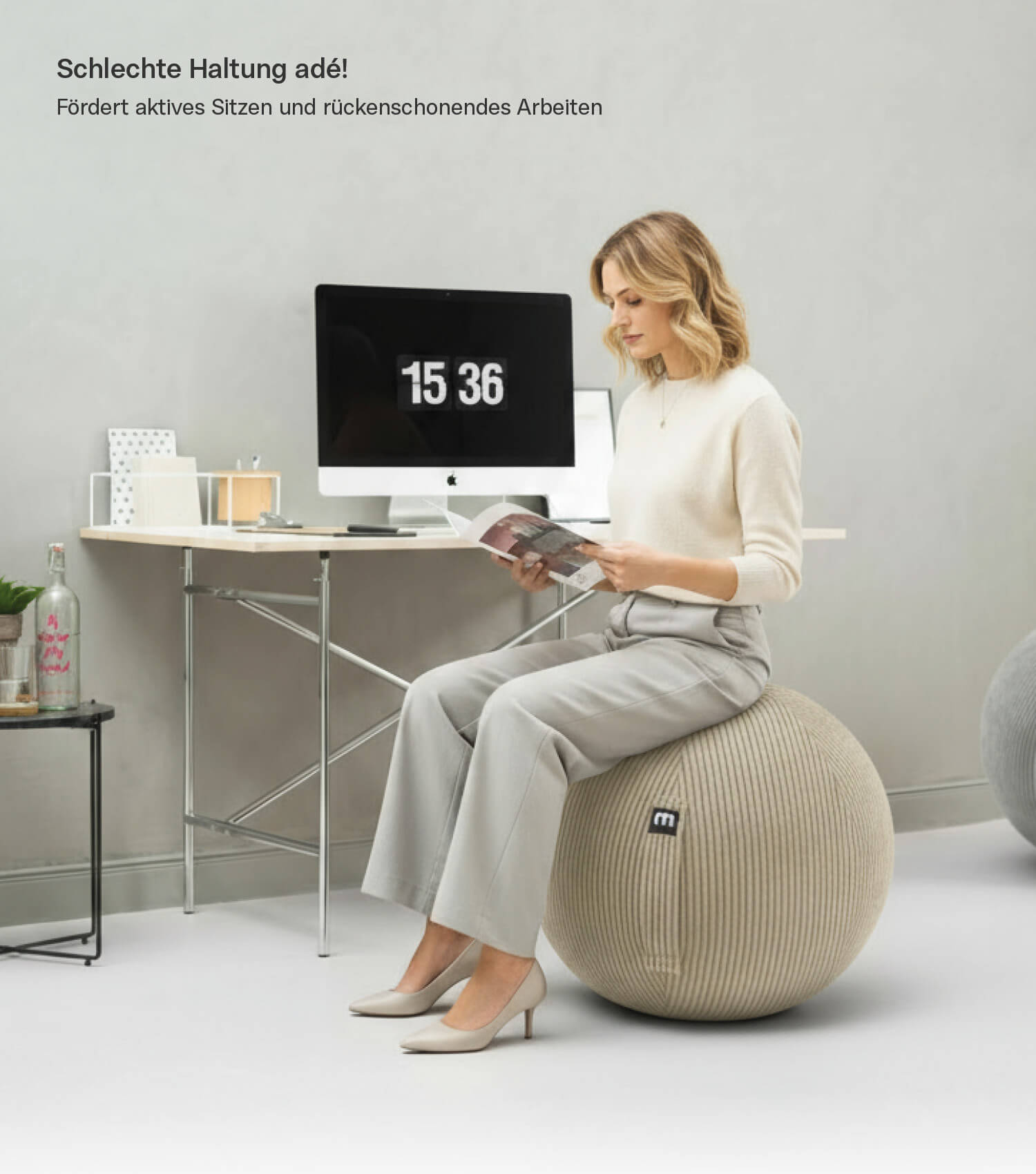 Stoff Sitzball ergonomisch 'Der Sportliche' Gymnastikball & Hocker Grau