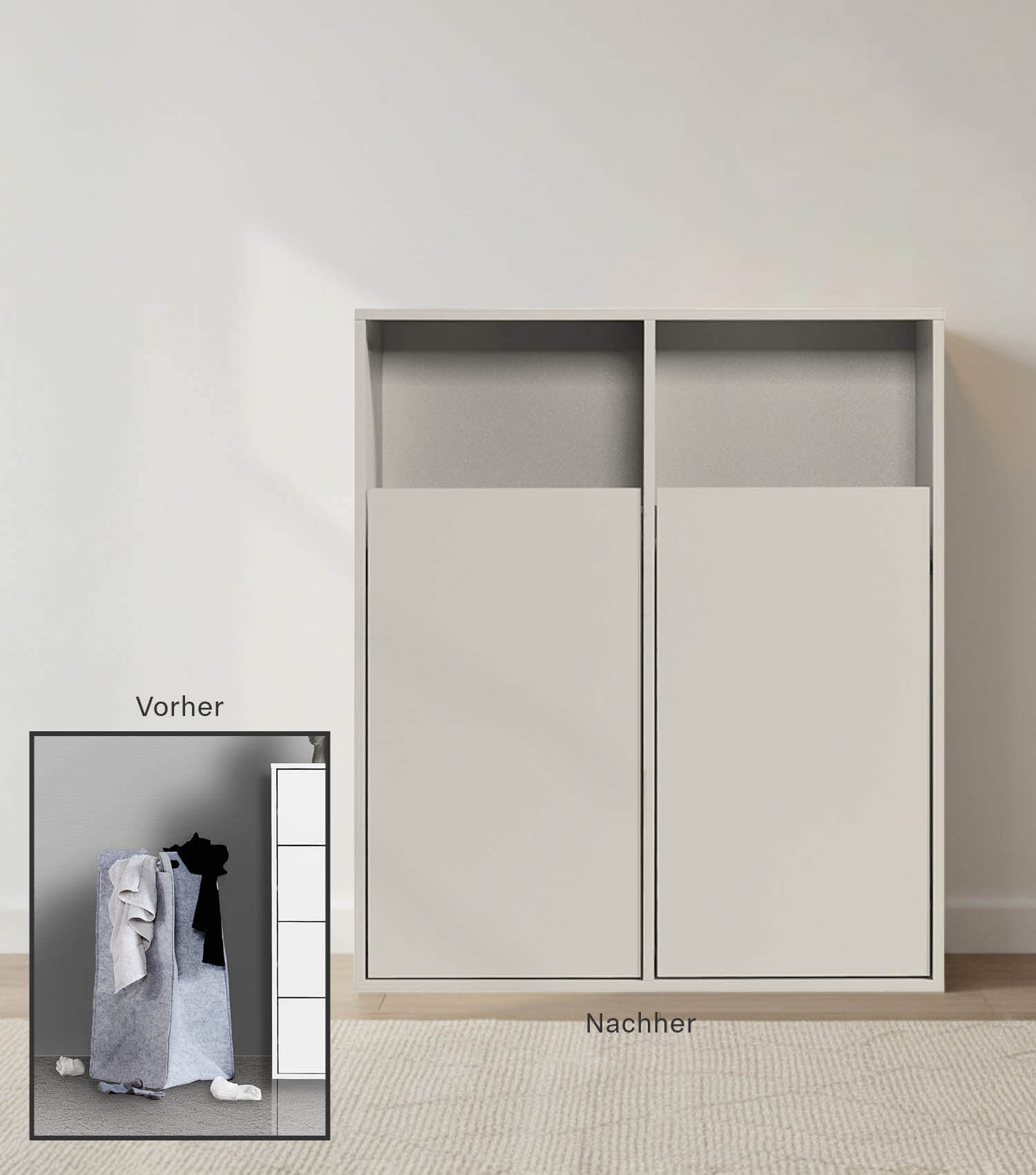 Wäscheschrank Wäschesammler Wäschekorb Holz Wäschetrenner Wäschebox