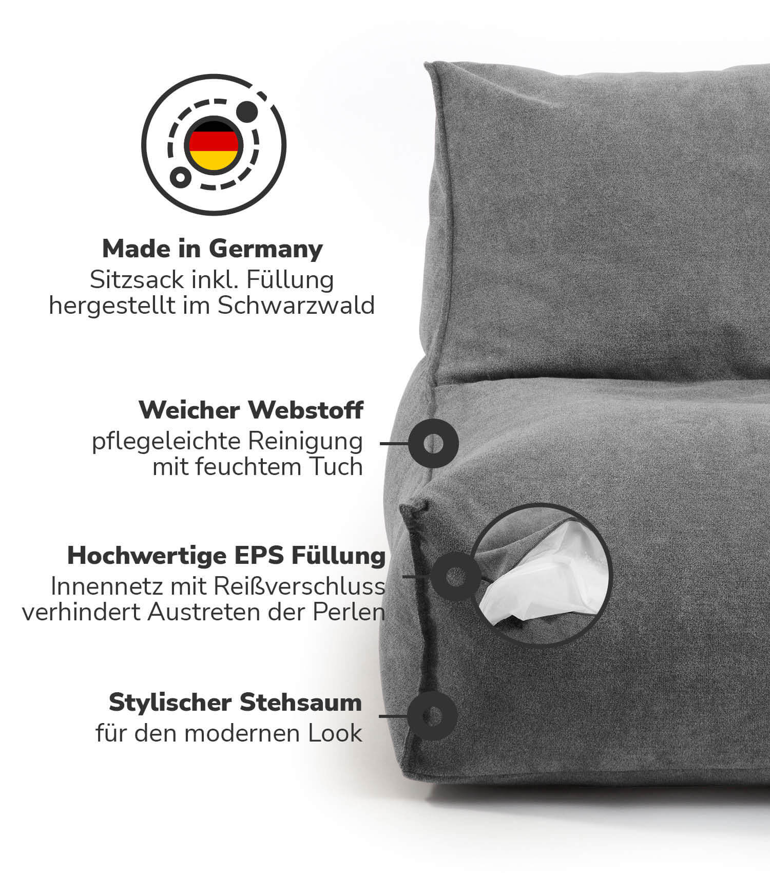 Sitzsack XXL + Pouf für Kinder & Erwachsene mit Füllung 'Der Sundowner'