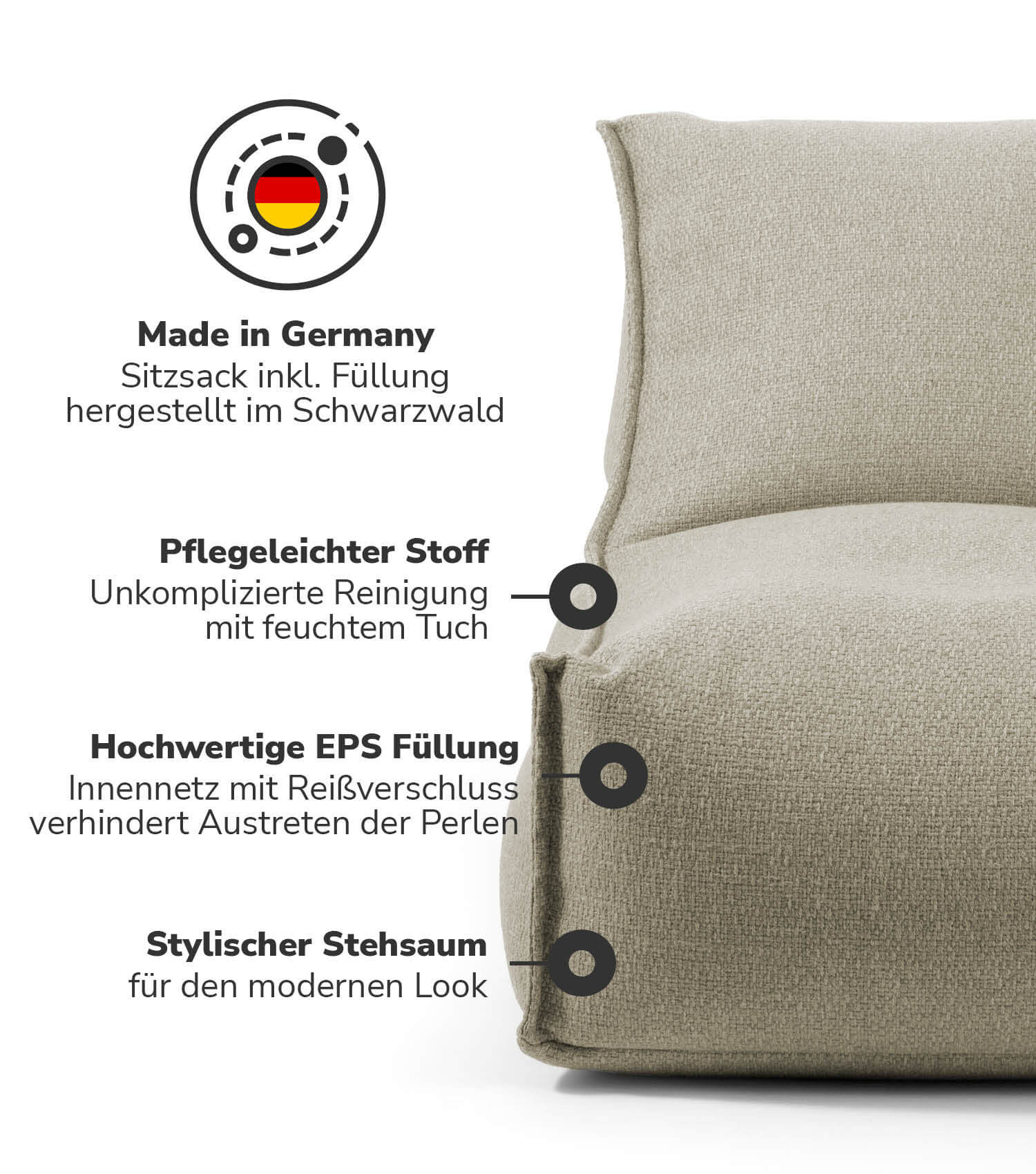 Sitzsack XXL + Pouf für Kinder & Erwachsene mit Füllung 'Der Sundowner'