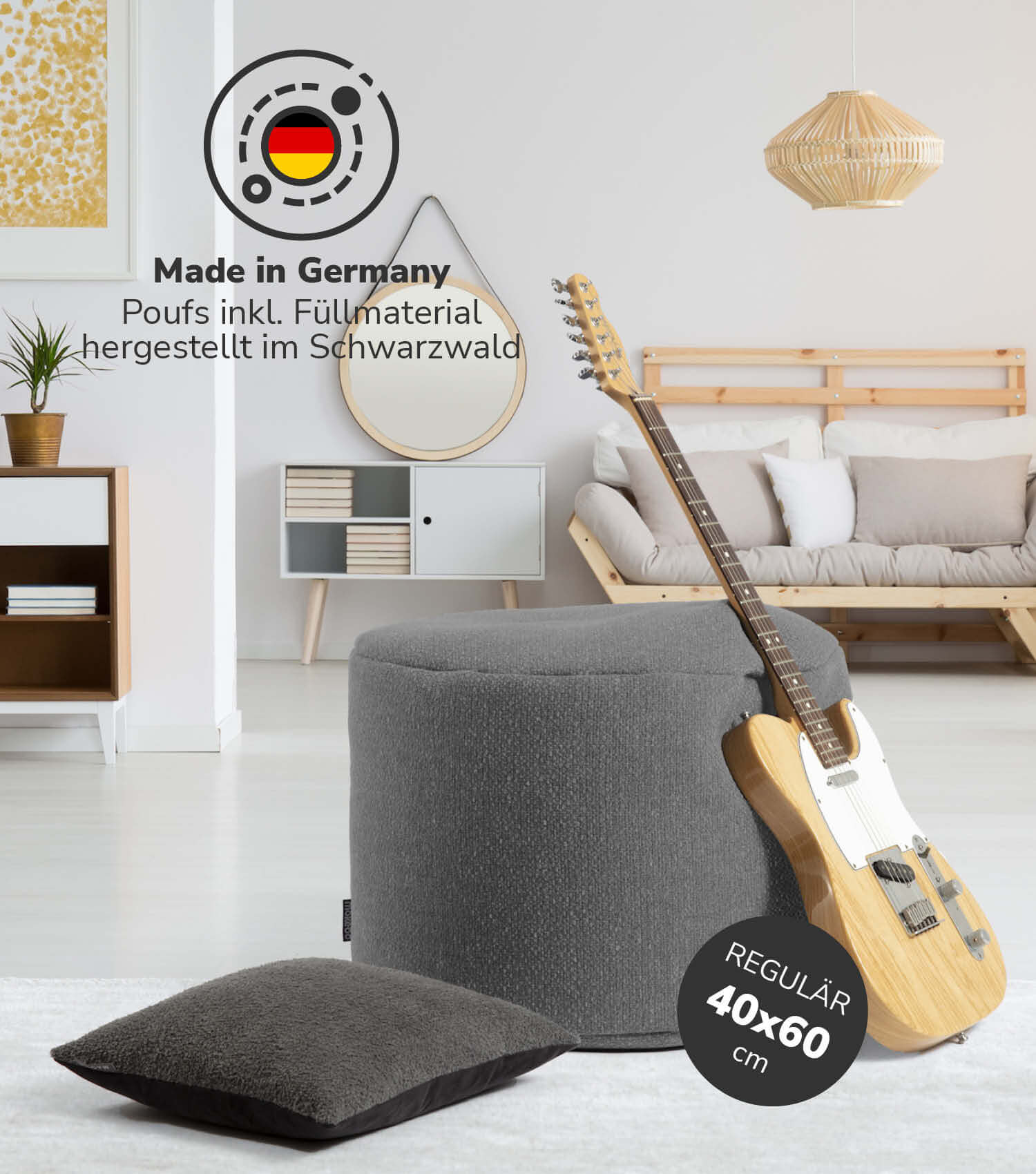 Indoor Pouf Hocker Sitzkissen Bodenkissen 'Der Ruhepouf' Fußhocker rund