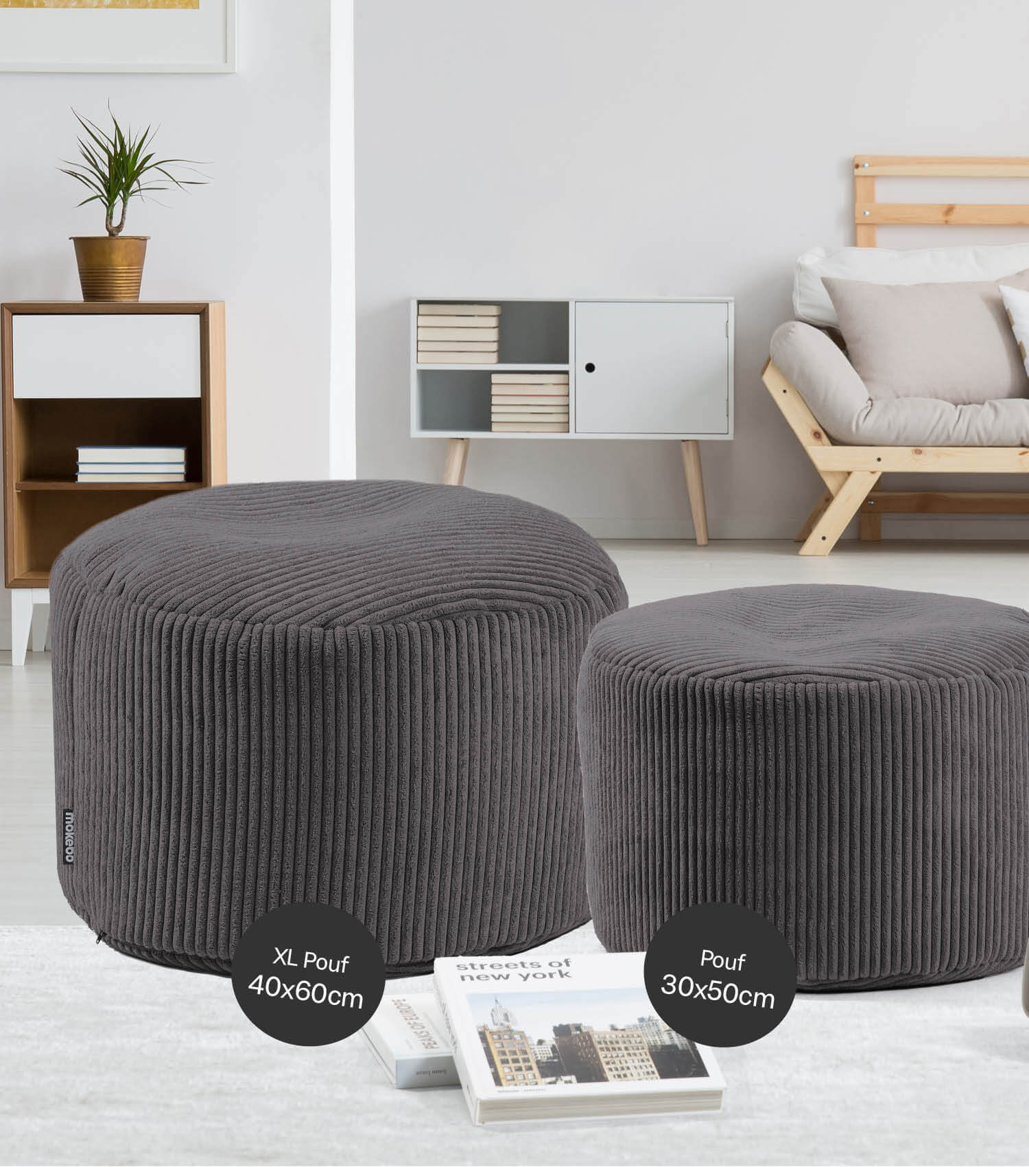 mokebo® 'Der faule Lenz' Indoor Pouf aus Cord runder Hocker 50x30cm