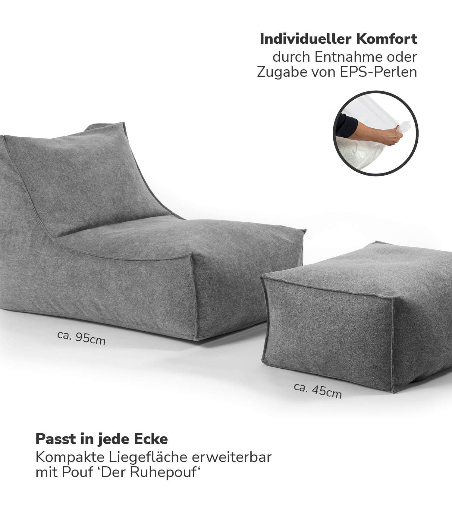 Sitzsack XXL + Pouf für Kinder & Erwachsene mit Füllung 'Der Sundowner'