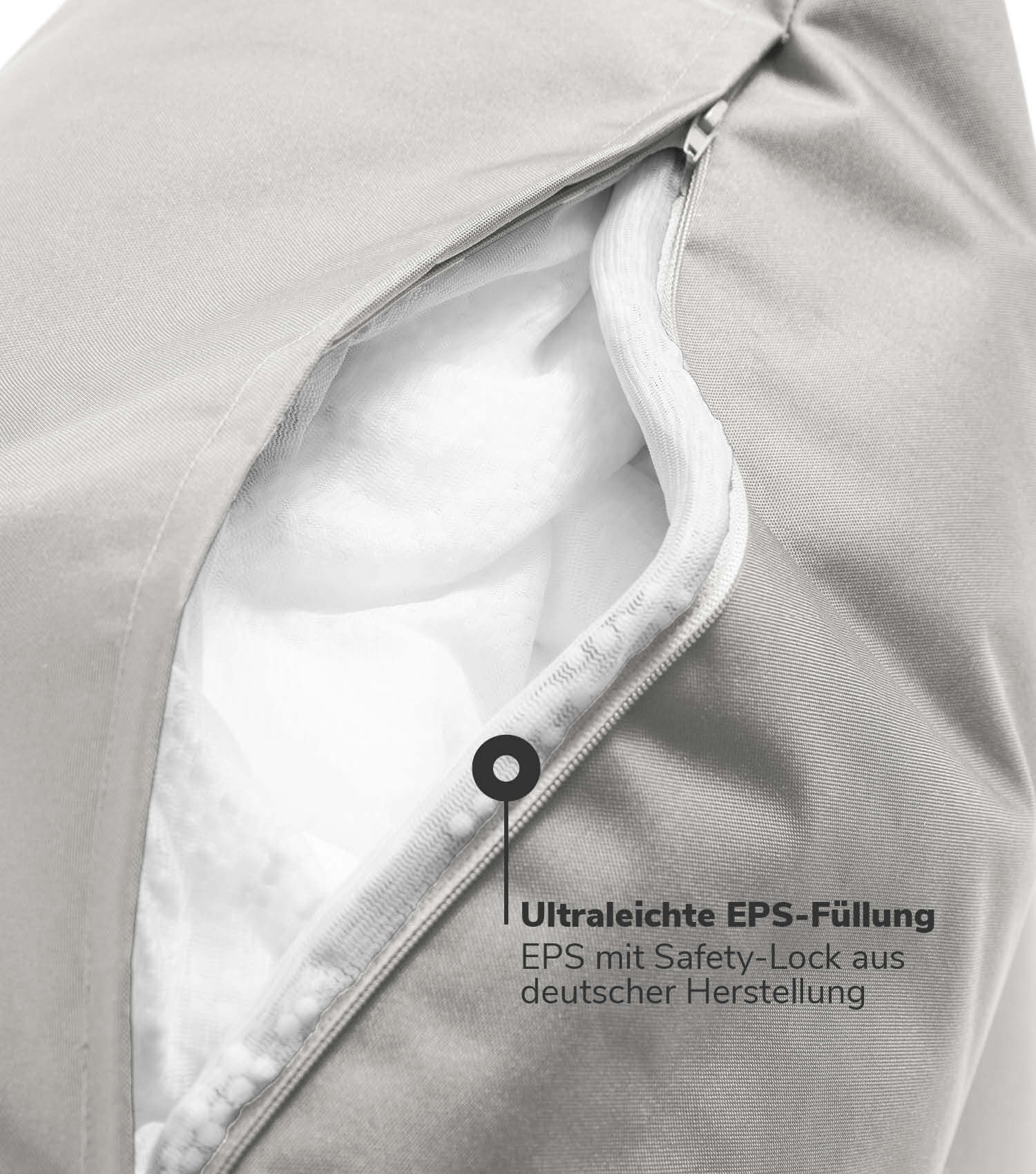Outdoor Pouf ‚Der Kugelige‘ – Runder Sitzhocker Für Garten & Balkon, Wasserabweisend, Grau, Mit EPS-Füllung