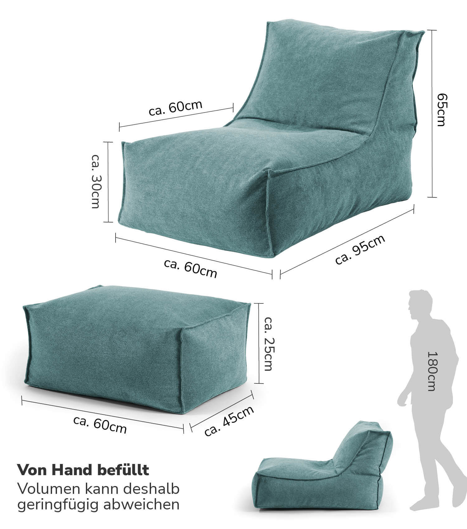 Sitzsack XXL + Pouf für Kinder & Erwachsene mit Füllung 'Der Sundowner'