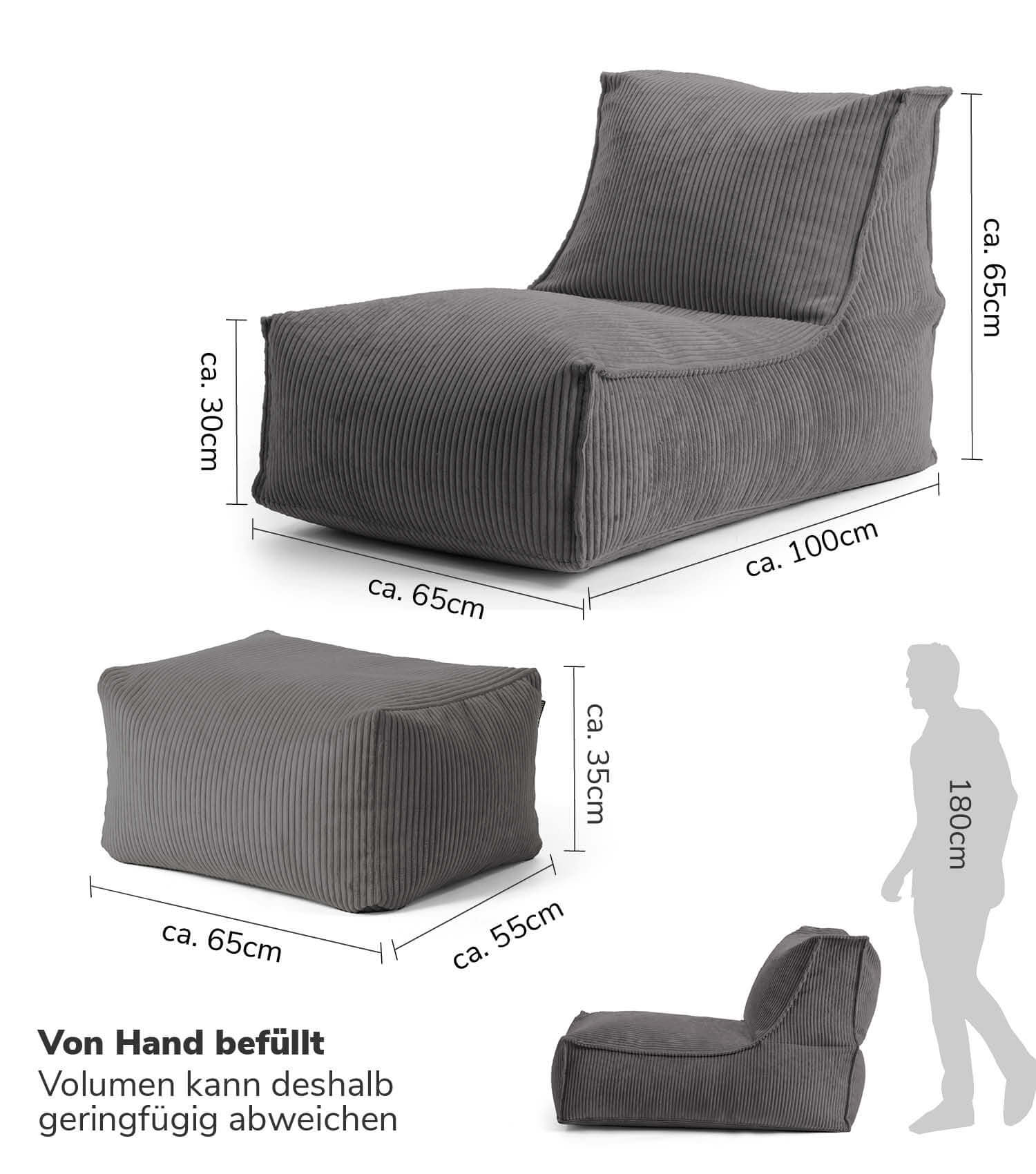 Sitzsack XXL + Pouf für Kinder & Erwachsene mit Füllung 'Der Gelassene'