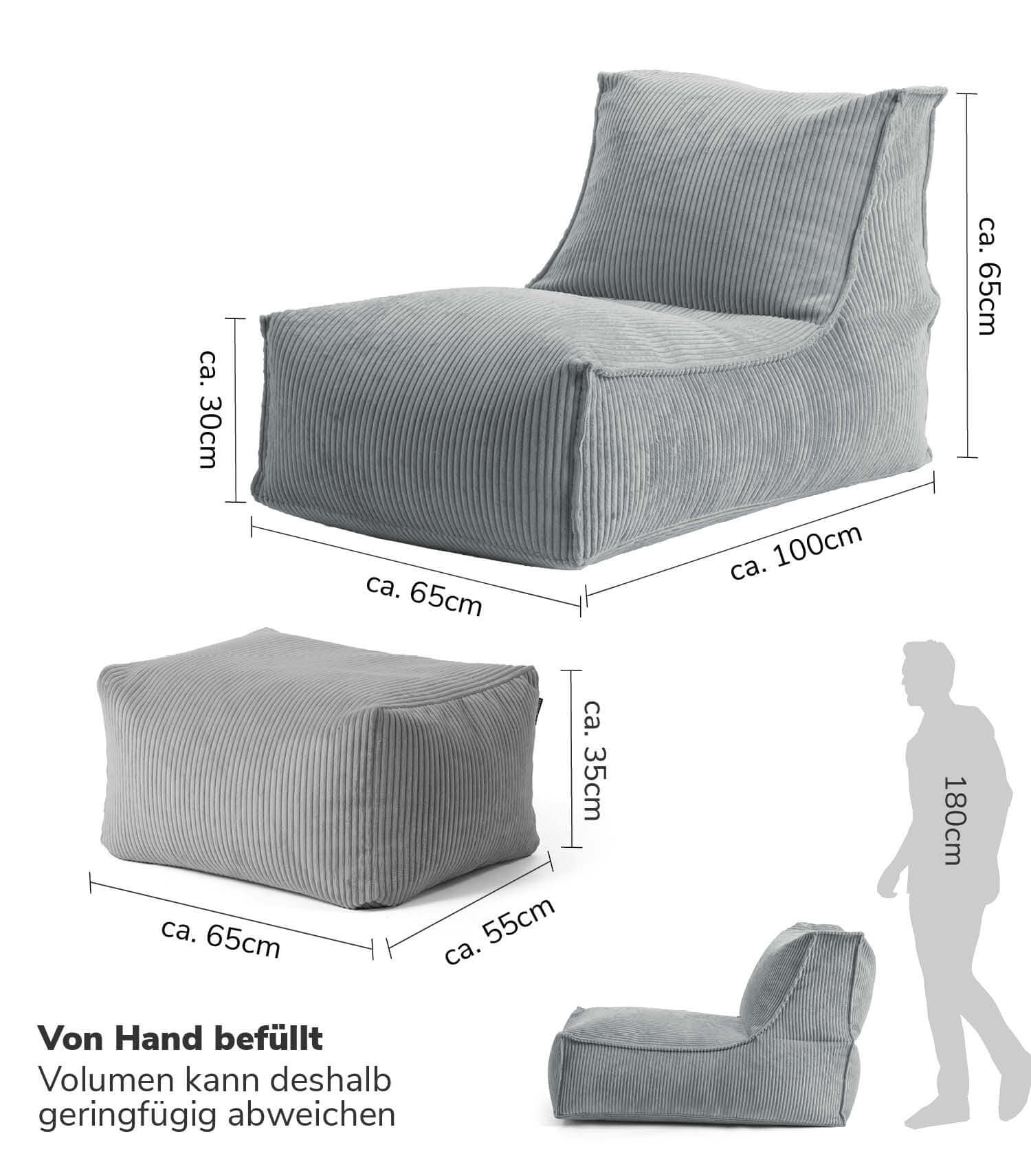 Sitzsack XXL + Pouf für Kinder & Erwachsene mit Füllung 'Der Gelassene'