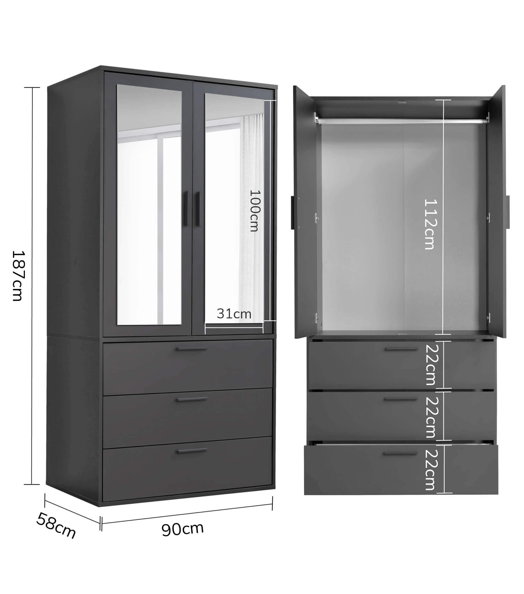 Kleiderschrank Garderobenschrank Schlafzimmerschrank Flurschrank