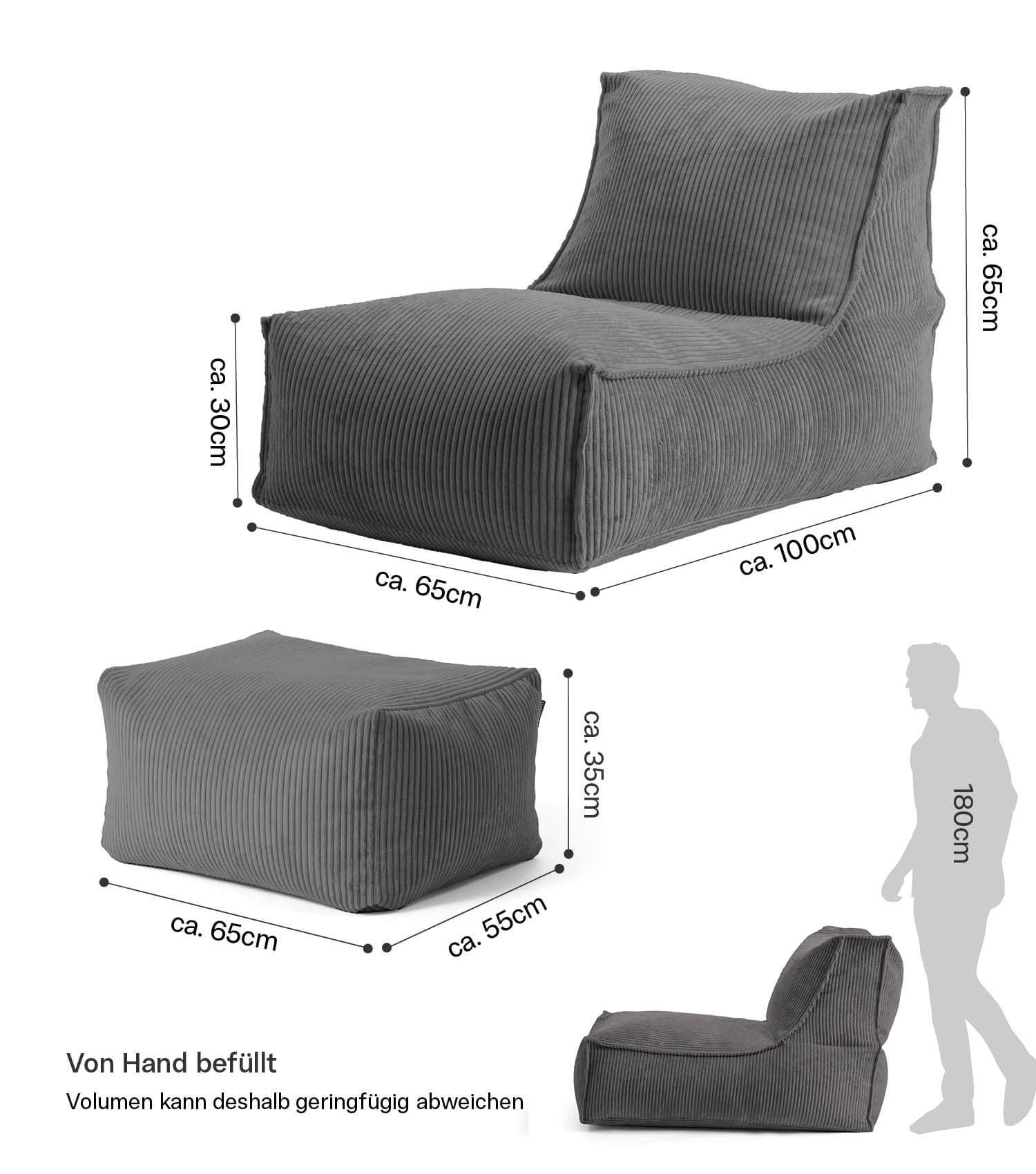 Sitzsack XXL + Pouf für Kinder & Erwachsene mit Füllung 'Der Gelassene'