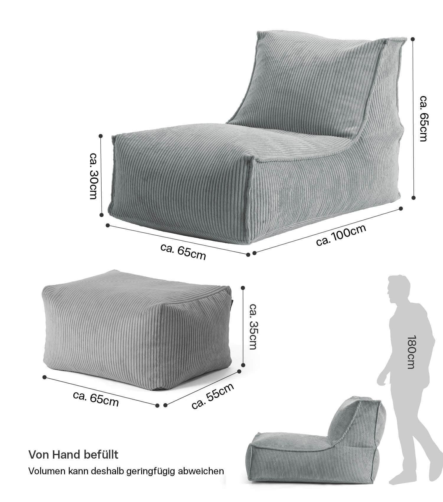 Sitzsack XXL + Pouf für Kinder & Erwachsene mit Füllung 'Der Gelassene'