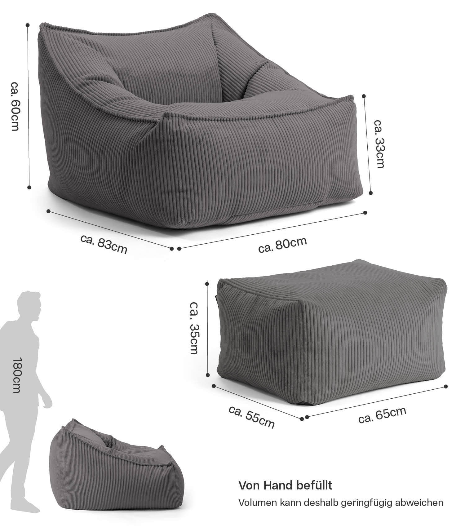 Cord Sessel Lesesessel XXL Sitzsack Sitzsack Cord Bean Bag Armlehnen