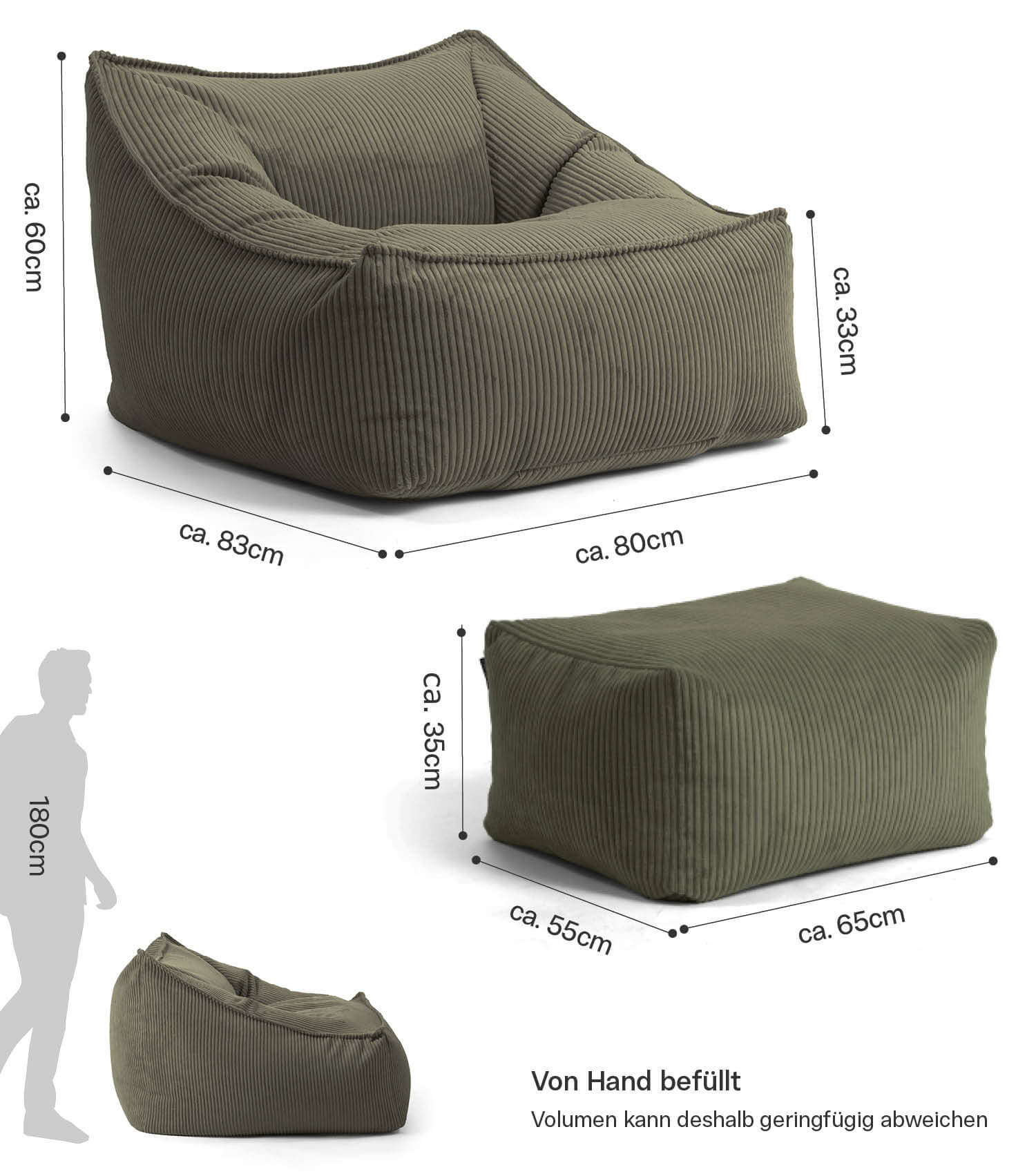 Cord Sessel Lesesessel XXL Sitzsack Sitzsack Cord Bean Bag Armlehnen