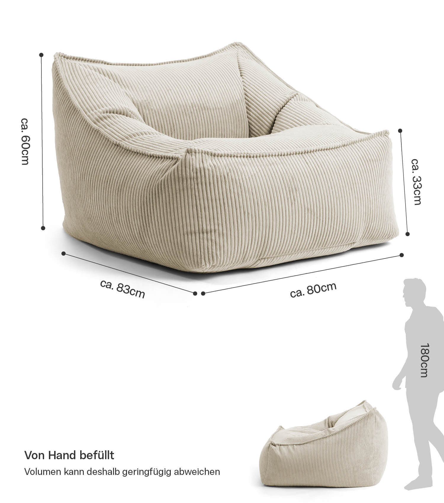 Cord Sessel Lesesessel XXL Sitzsack Sitzsack Cord Bean Bag Armlehnen