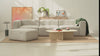 Produktvideo des modularen Cord-Sofas in hellem Beige – gezeigt werden die Gesamtansicht als Viersitzer mit Hocker in einem lichtdurchfluteten Wohnzimmer sowie Nahaufnahmen der Cord-Struktur, der Polsterung und der Modulverbindungen.